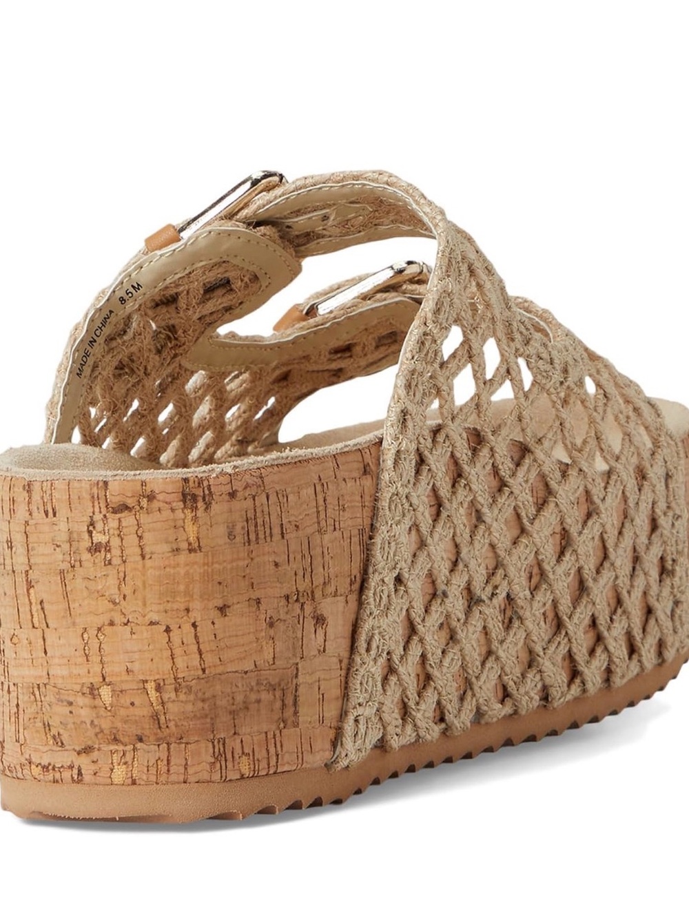 Steve Madden Crochet Double-Buckle Cork Footbed Sandals in Beige - Picture 3 of 5